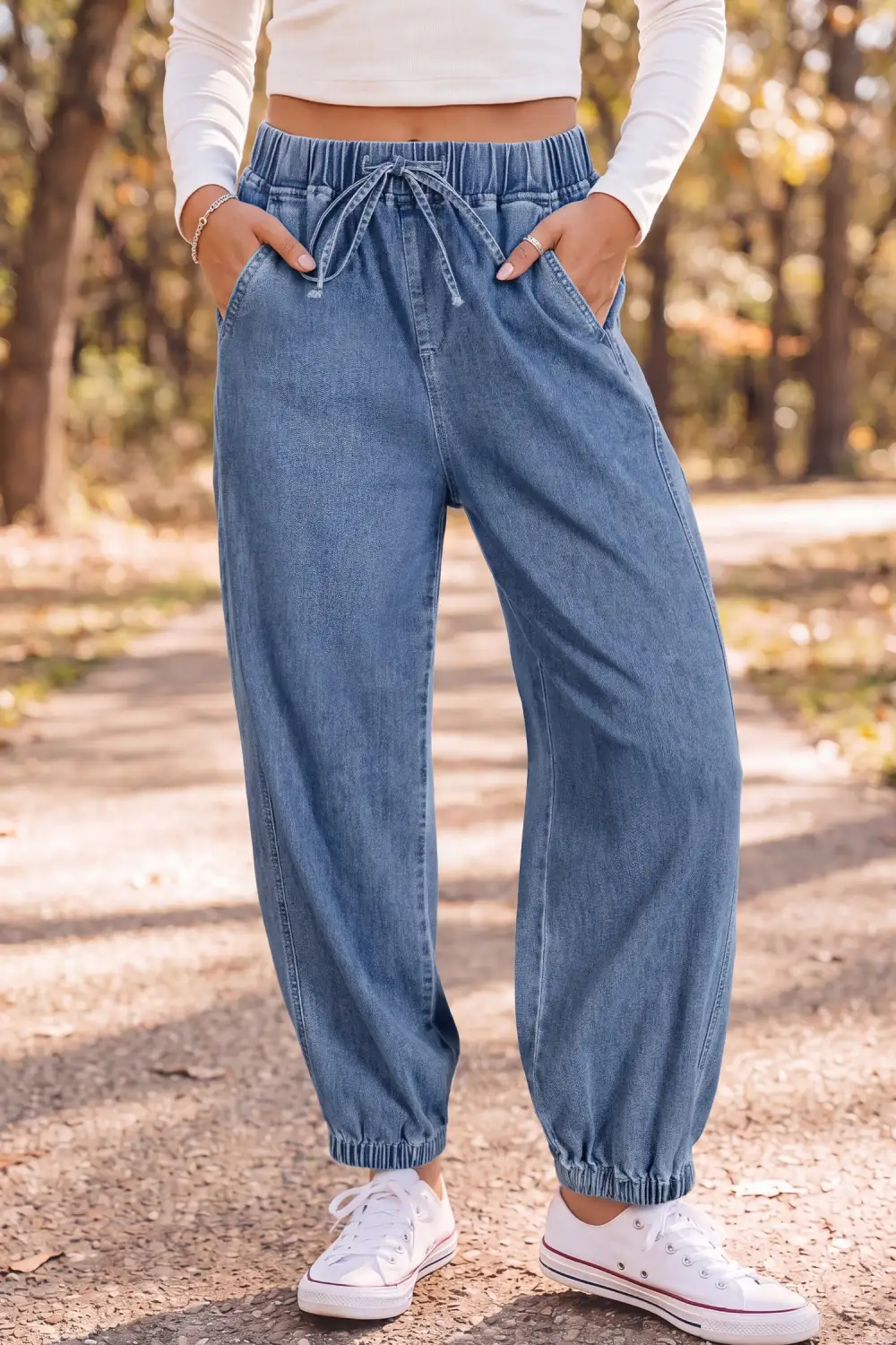 Women's Elastic Waist Harem Ankle Length Jeans