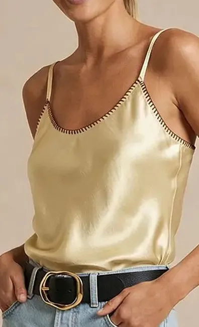 Gold Satin Cami Spaghetti Strap Tank Top