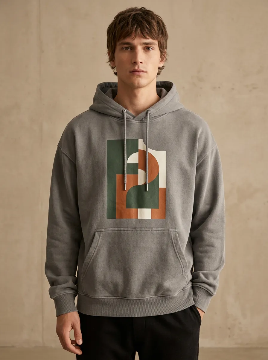 Unisex Layered Geometric Chest Artwork Hoodie