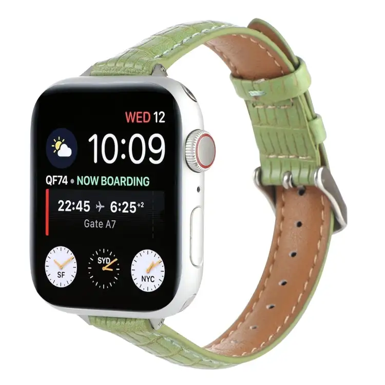 Slim Crocodile Leather Watch Band for Watch 38 mm - Light Green