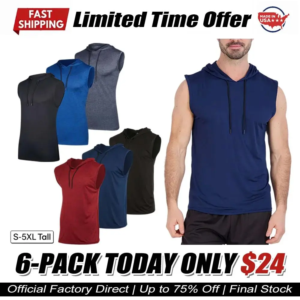 Men's Dry-Fit Active Hooded Tank Top Workout Drawstring Top (Available in Big & Tall)