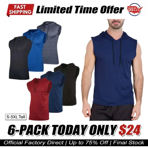 Men's Dry-Fit Active Hooded Tank Top Workout Drawstring Top (Available in Big & Tall)