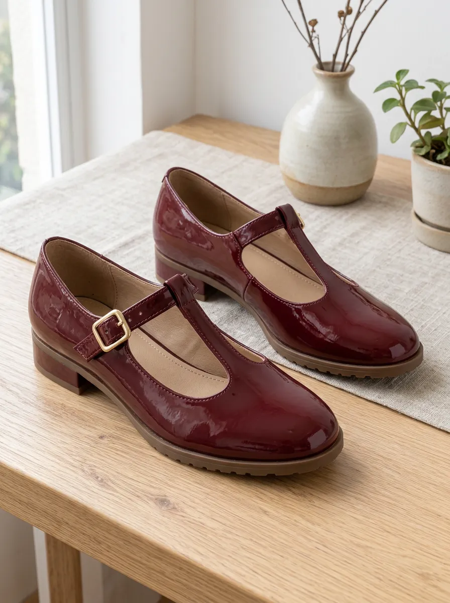 Women's Patent Leather T-Strap Mary Jane Shoes