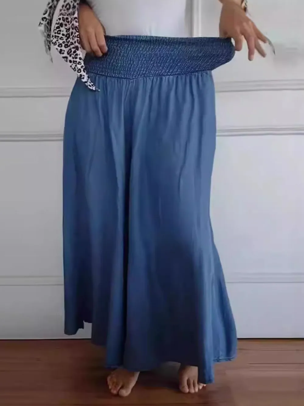 Full Size Smocked Wide Leg Pants With Pocket