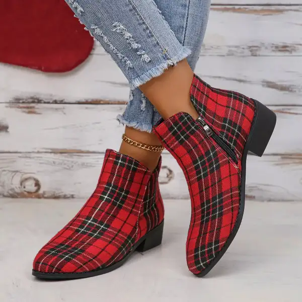 Plaid Pointed Toe Ankle Boots