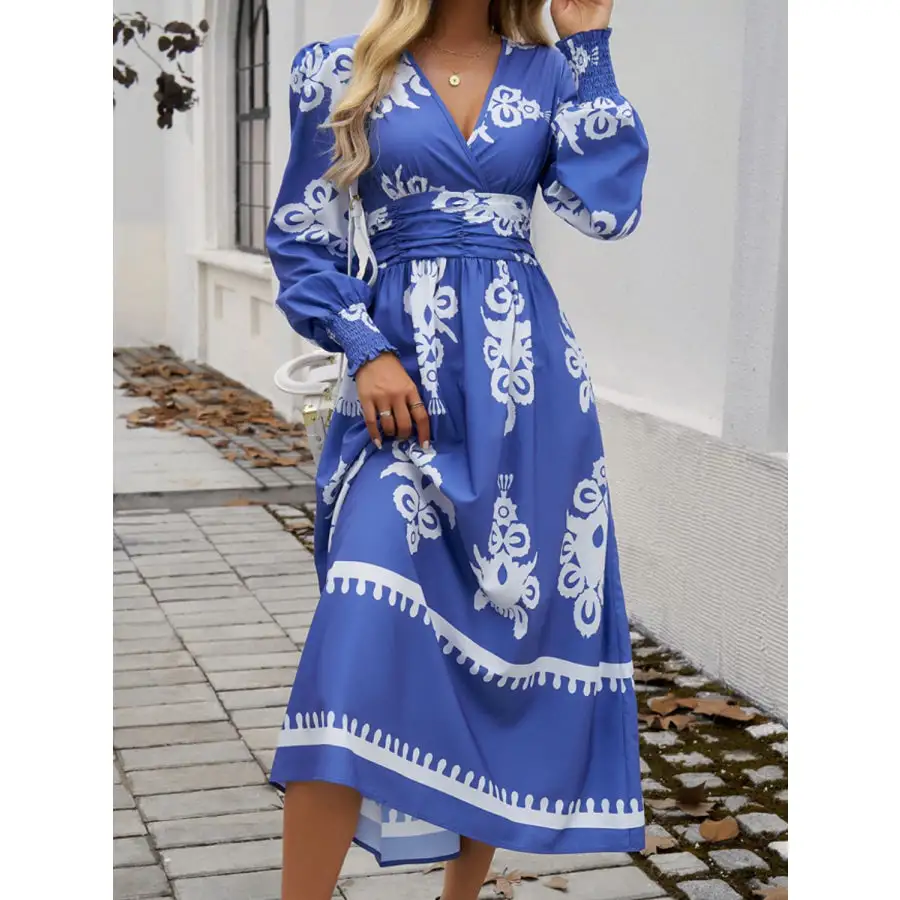 Devine Surplice Lantern Sleeve Midi Dress