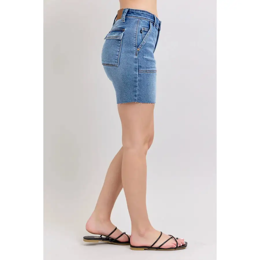 Full Size Mid Rise Bermudas Denim Shorts W Back