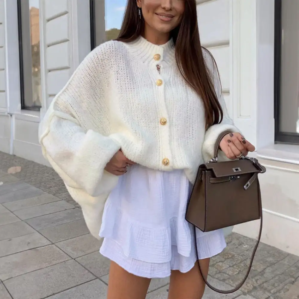 Ribbed Button-Down Shirt Long Sleeve Sweater