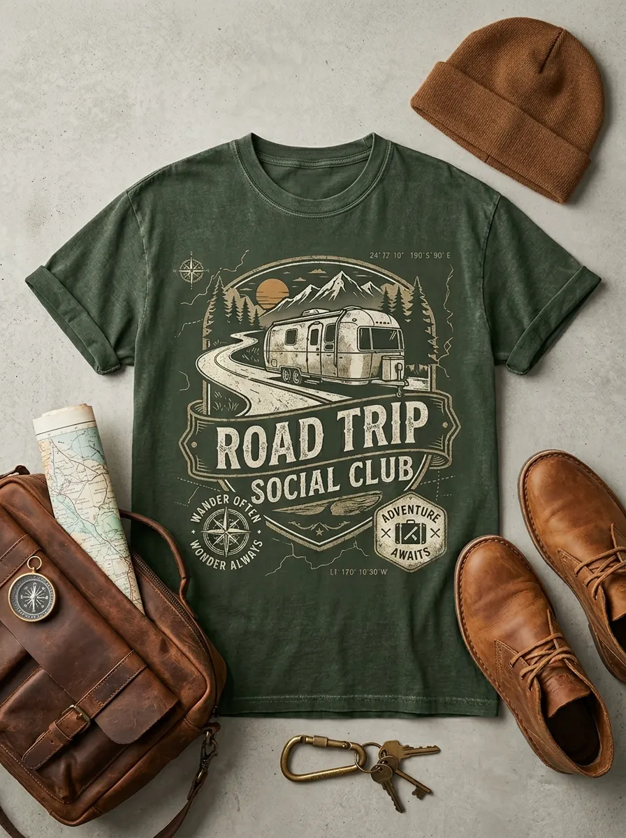 Unisex Road Trip Camper Adventure Printed T-shirt