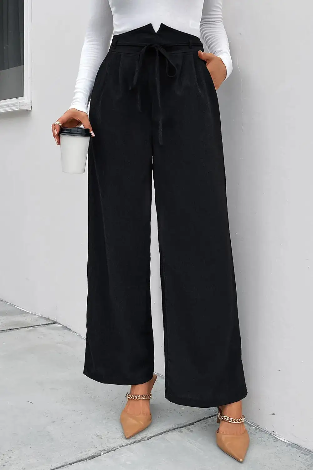 Wide Leg High Waist Ruched Pocketed Pants