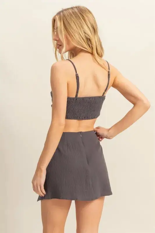 Relaxed Ruched Bra Top and Mini Skirt Set