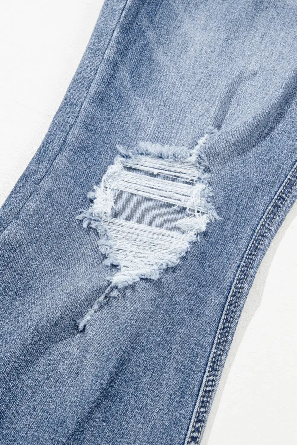 Structured Flare Leg Raw Hem Distressed Denim Jeans