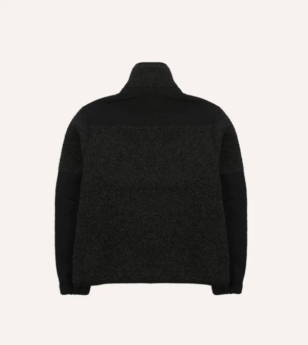 Casual Style Grey Boucle Wool Half-Zip Fleece Jacket