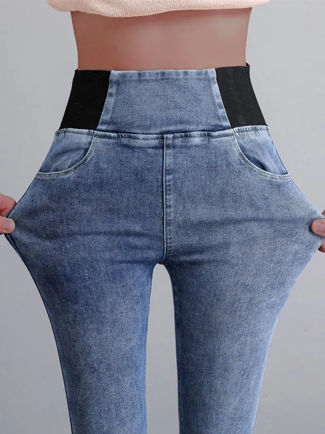 Women's Elasticity Waist Stretchy Loose Plain Denim Jeans