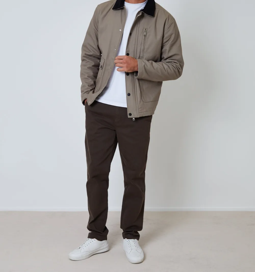 Men's Mushroom Brown Collared Lightweight Jacket