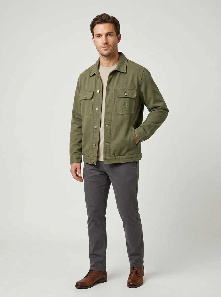 Men's Casual Outdoor Sun Embroidered Olive Jacket