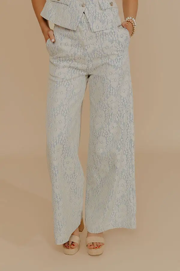 High Waist Wide Leg Floral Lace Detail Pants