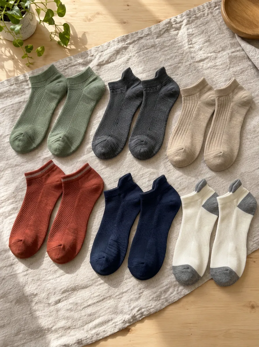 Men's Multi-Color Solid Ribbed Ankle Socks Set