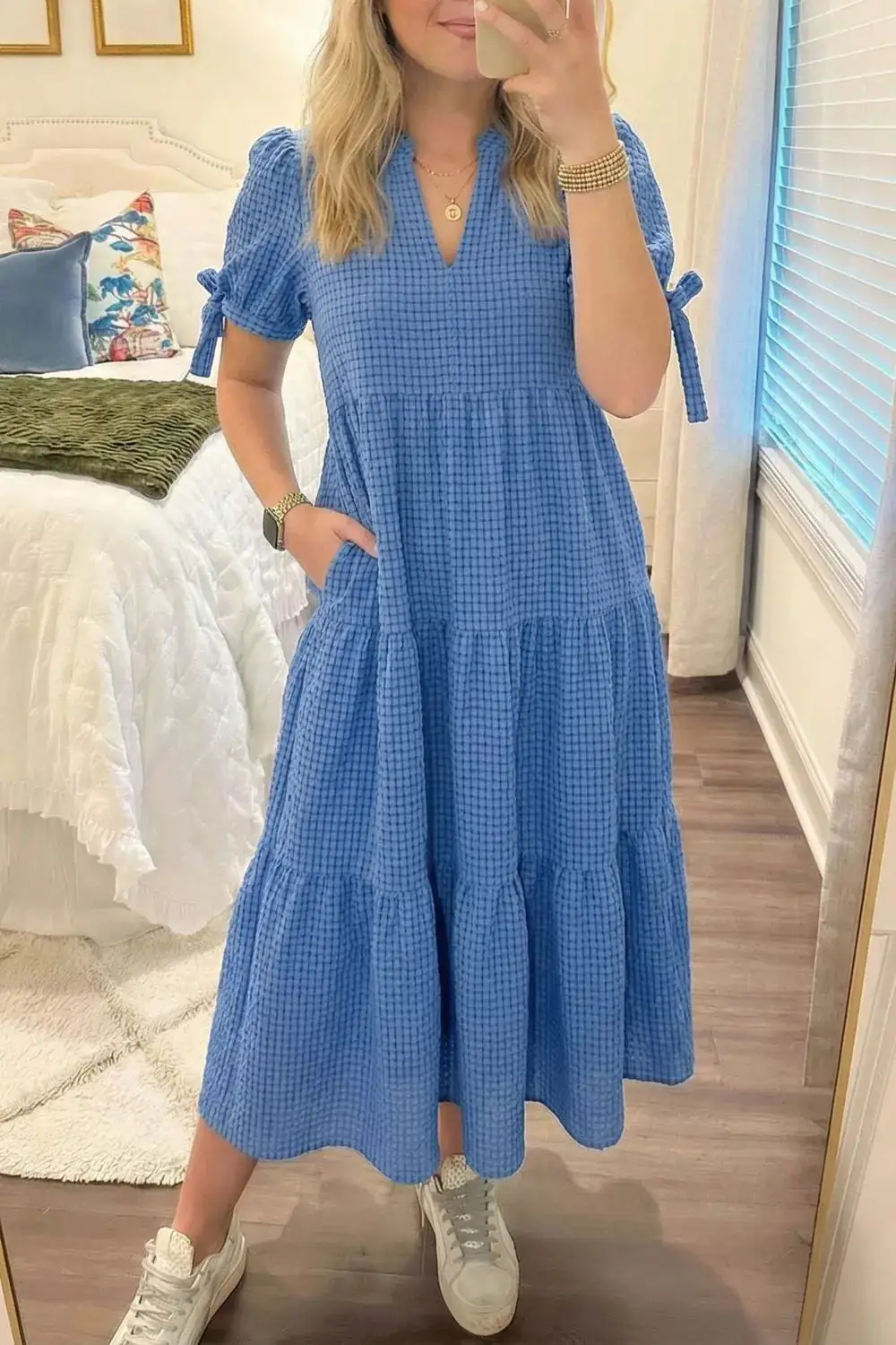 Tiered Short Sleeve Midi Dress