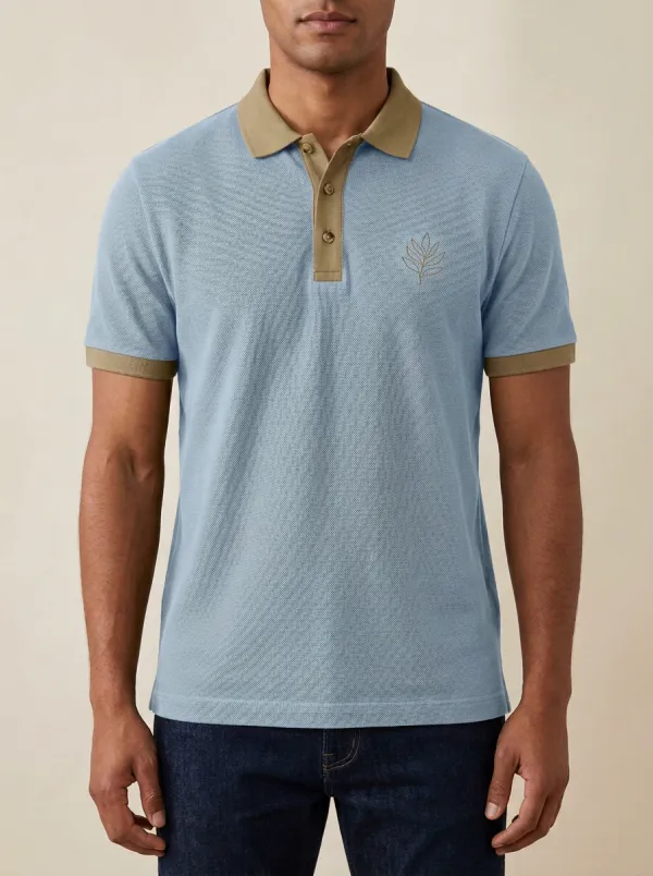 Classic Botanical Leaf-Pattern Men's Polo Shirt
