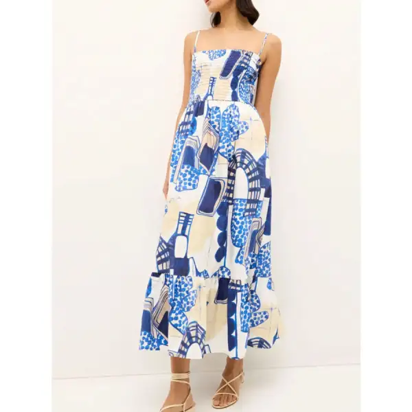 Printed Square Neck Cami Midi Dress