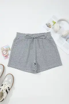 Checkerboard Print Drawstring Elastic Waist Pocketed Shorts