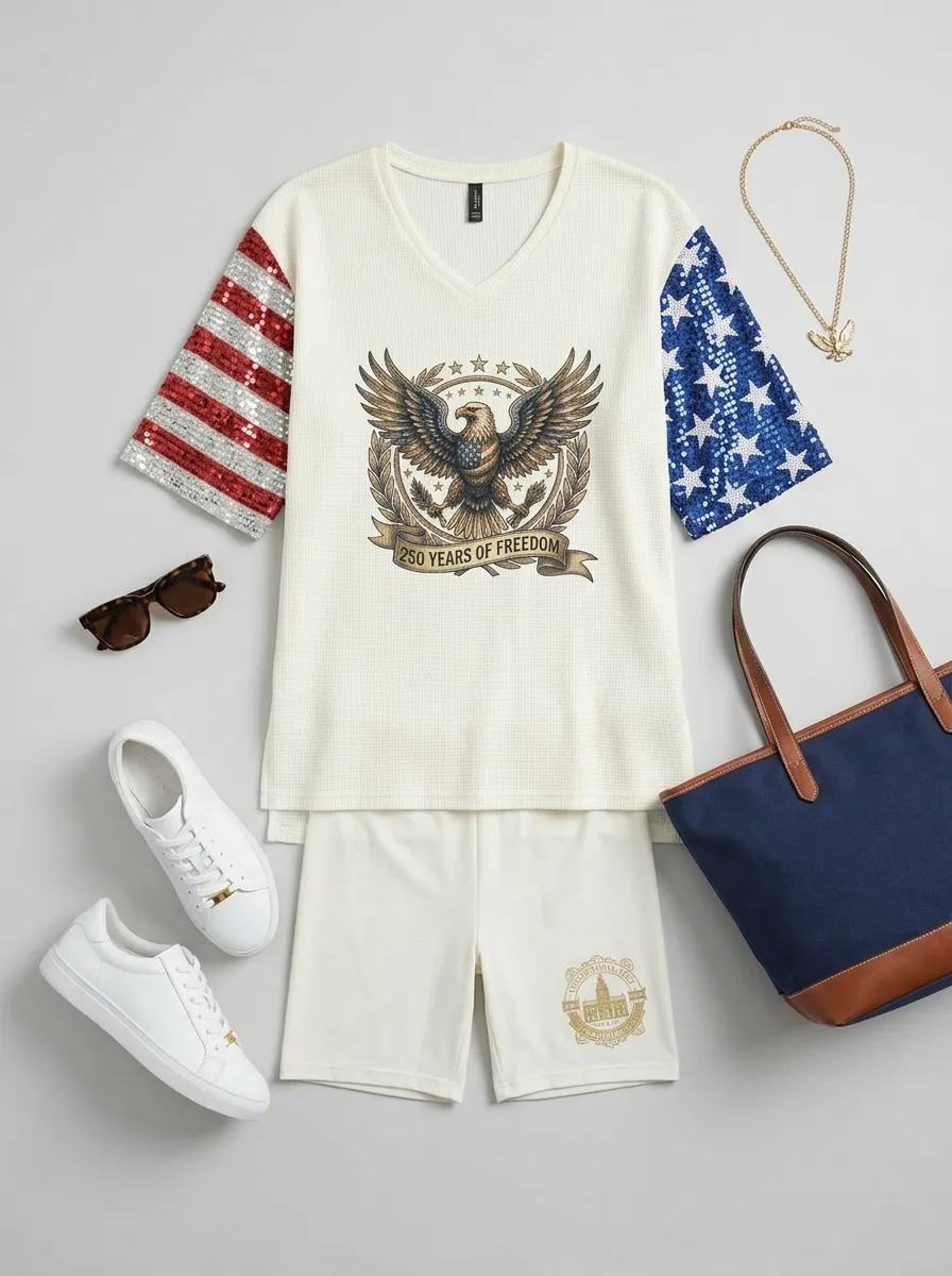 Women's USA 250th Anniversary Eagle Flag Sequin Printed Set