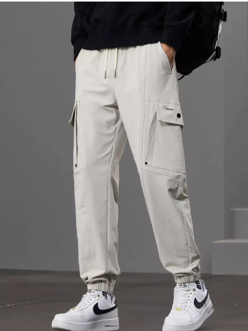 Men's Casual Cargo Pants with Drawstring Waist