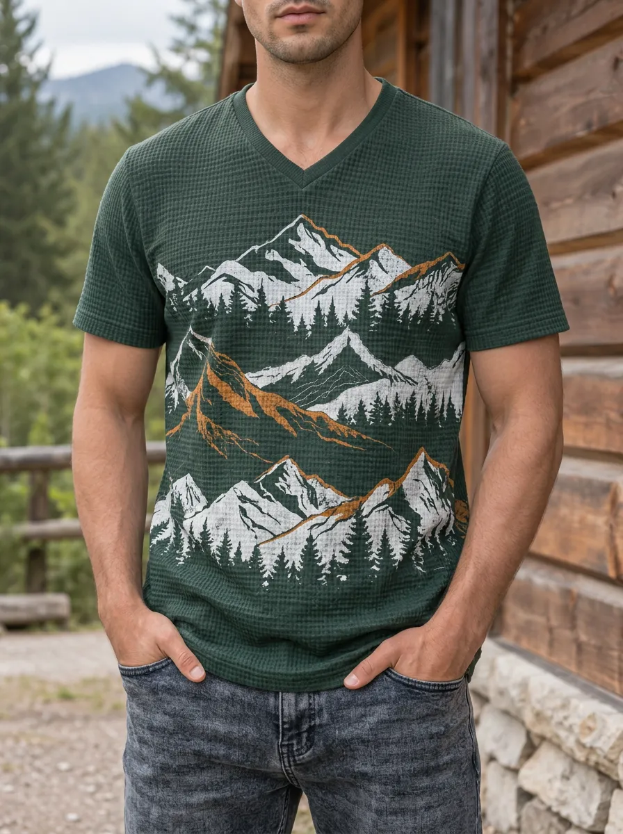 Men's Outdoor Nature Lover Mountain Forest Wilderness V-Neck T-Shirt