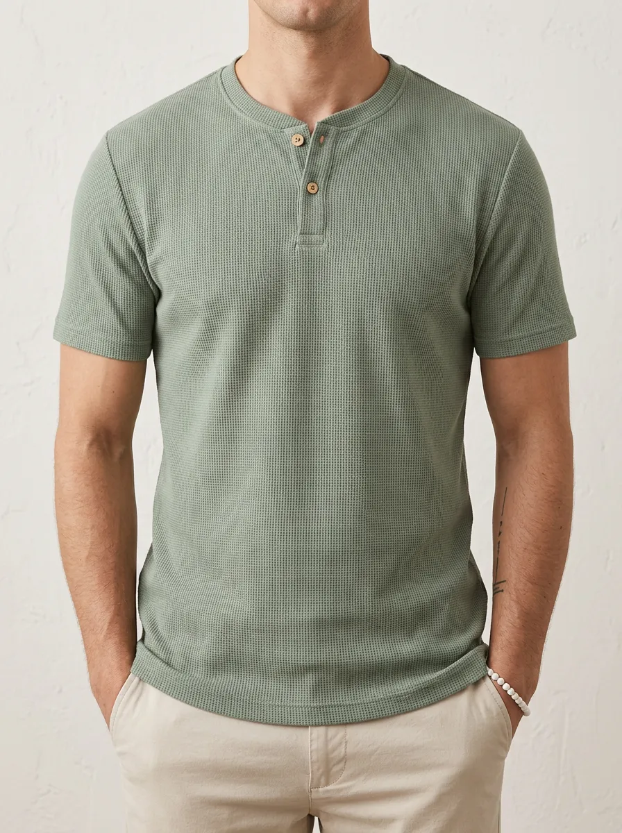 Refined Layered Men's Short-Sleeve Henley Shirt