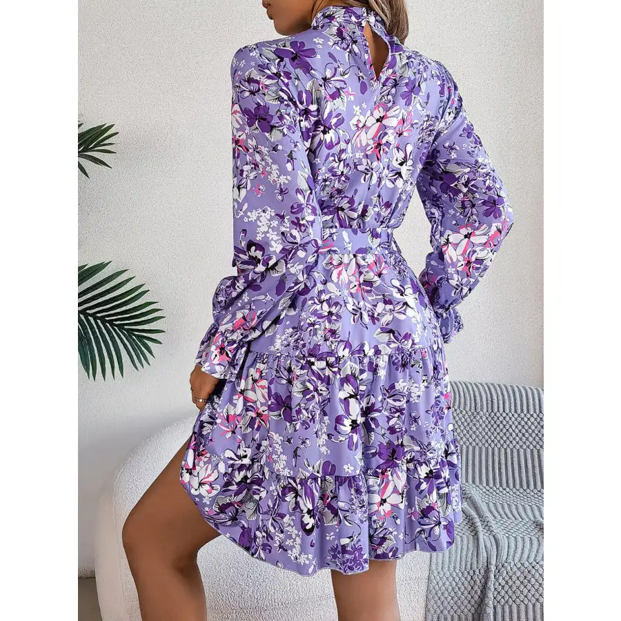 Soft Everyday Mock Neck Flounce Sleeve Mini Dress
