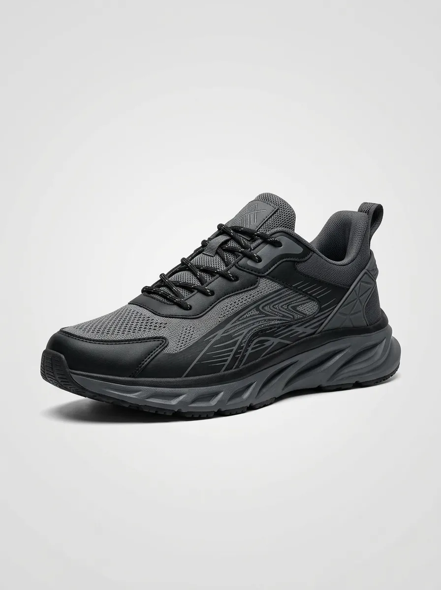 Men's Charcoal Grey Paneled Lace-Up Sneakers