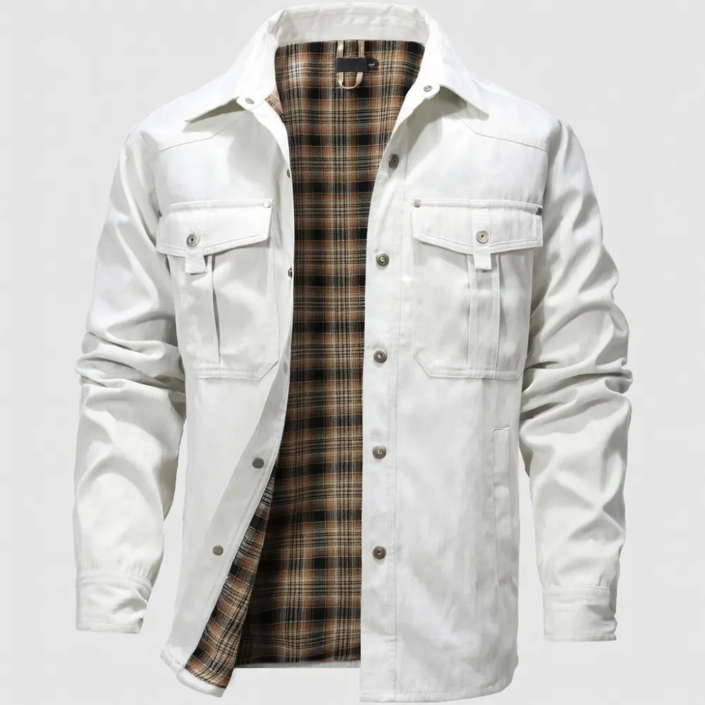 Men's Classic Casual Plaid Flannel-Lined Shirt Jacket – Twill Fabric