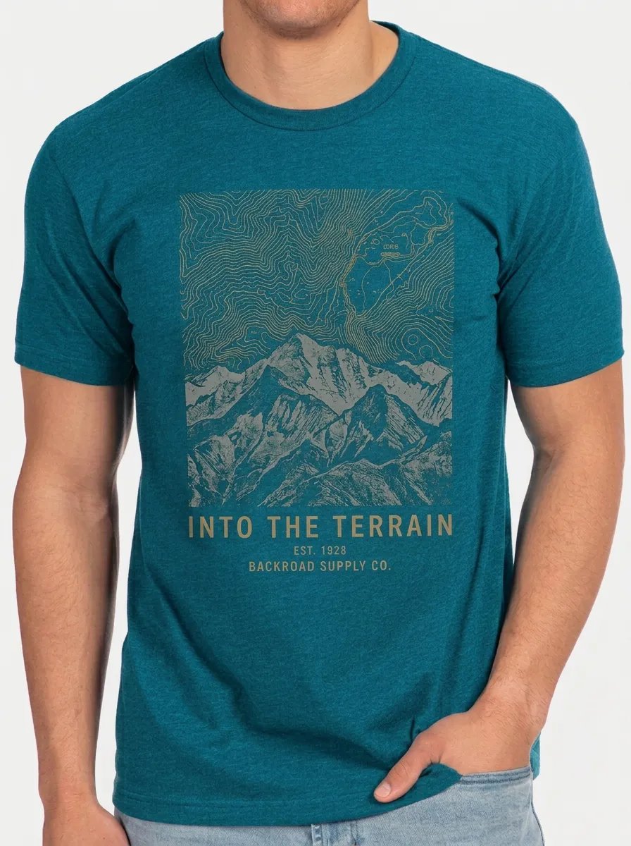 Men's Crewneck Summit Explorer Outdoor Hiking Mountain Topographic Graphic T-Shirt