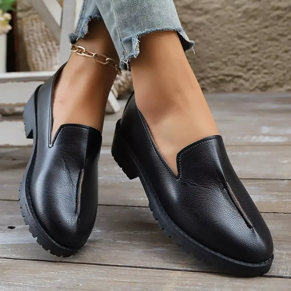Refined Round Toe Block Heel Loafers