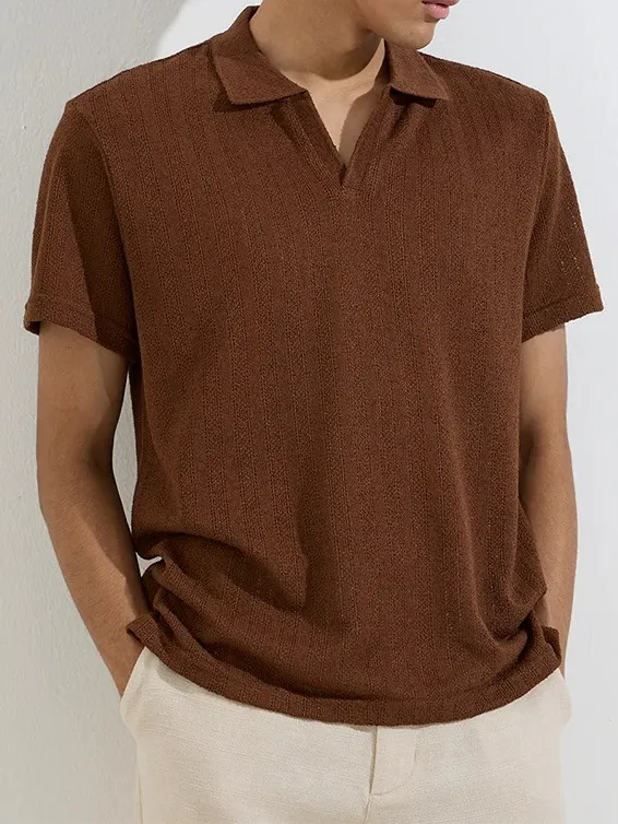 Brown Knitted Loose Polo T-Shirt