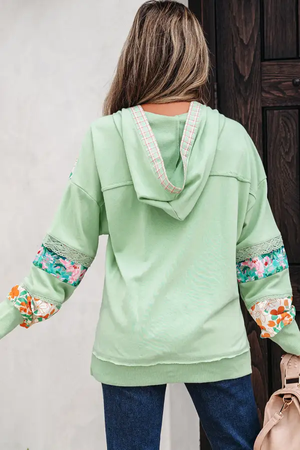 Women's Floral Print Lace Patchwork Pullover Top