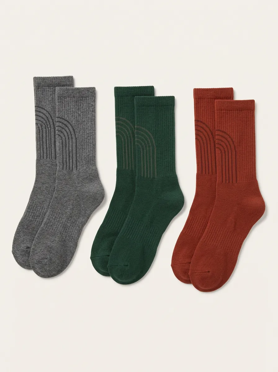 Men's 3-Pack Arch-Line Ribbed Crew Socks