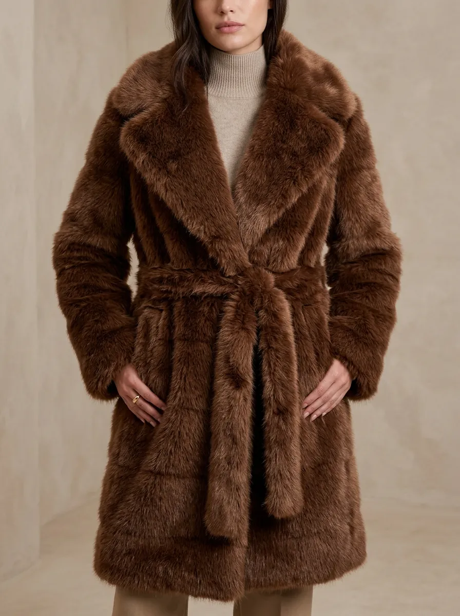 Faux Fur Belted Winter Coat