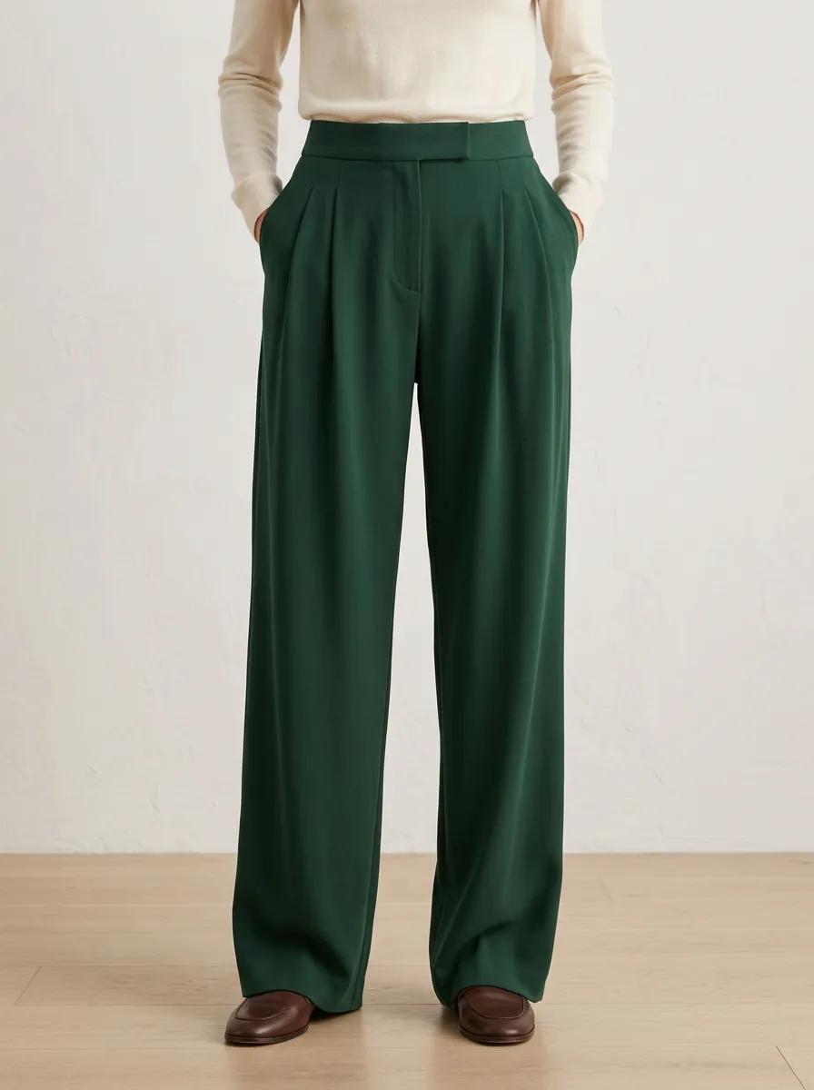 Tailored High-Waisted Pleated Wide-Leg Trousers