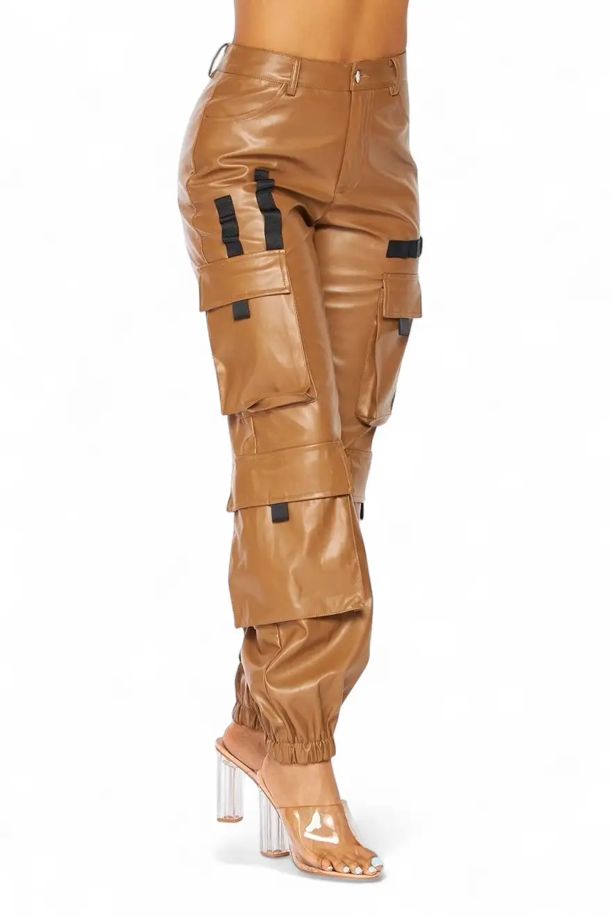 Women's Jogger Vegan Leather Cargo Pants