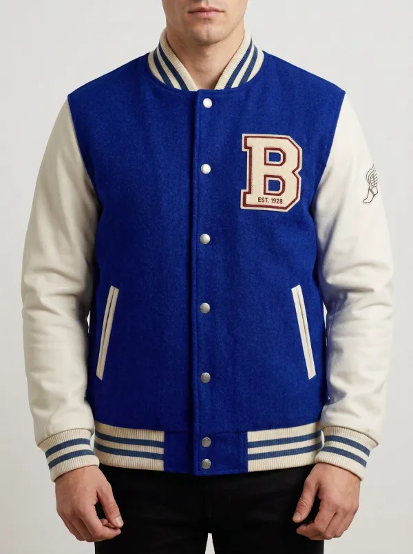 Men's Vintage Letter B Patch Wool Baseball Jacket