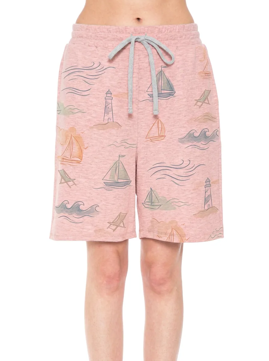 Women's Nautical Beach Lover Lighthouse Sailboat Boho Graphic Shorts