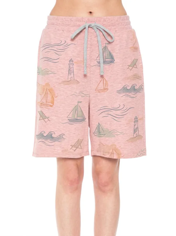 Women's Nautical Beach Lover Lighthouse Sailboat Boho Graphic Shorts