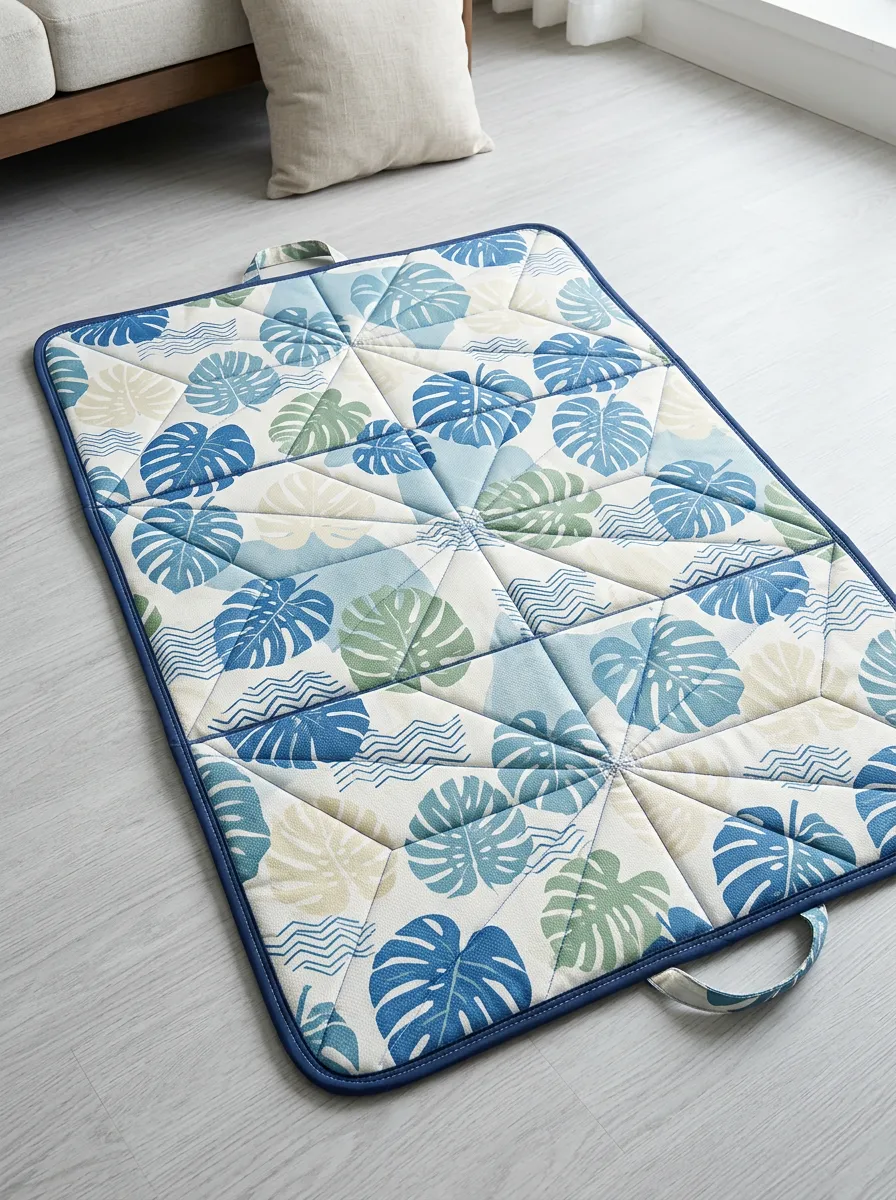 Tropical Monstera Leaf Geometric Pattern Cooling Mat
