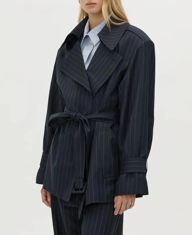 Navy Stripe Short Trench Coat