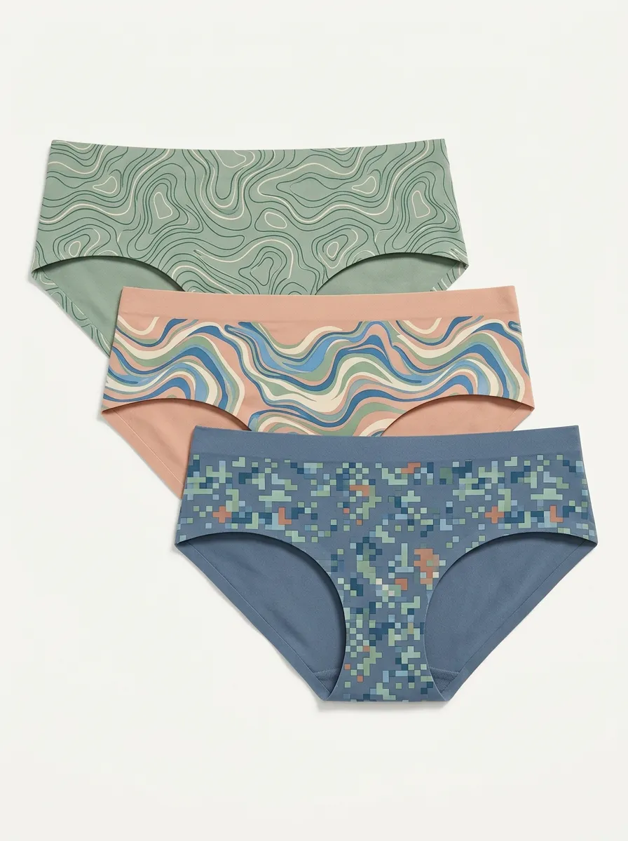 Women's Abstract Art Geometric Pixel Printed Three Pack Panties