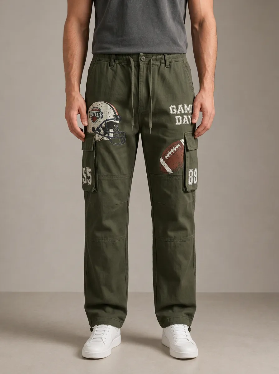 Men's Olive Graphic Print Cargo Pants