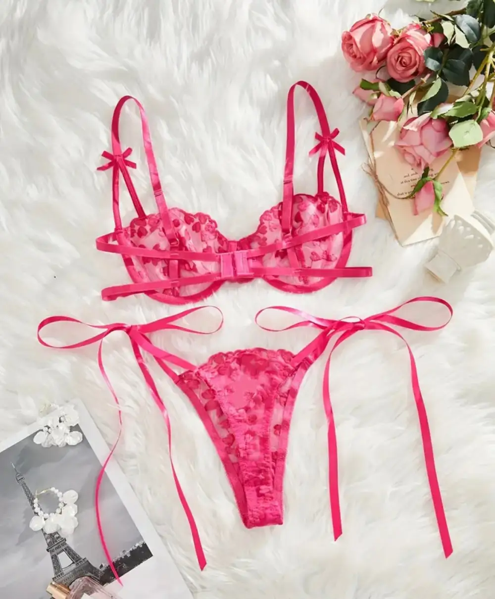 Refined Heart Bow Detail Lingerie Set