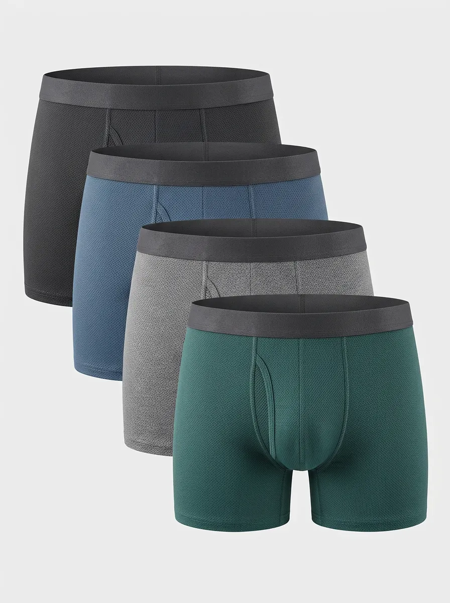 Men's Boxer Briefs Four-Pack with Mesh Breathable-Look Textured Solid